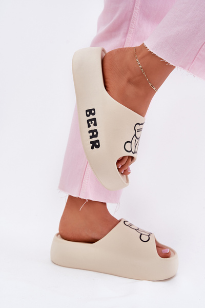 Damen Schaum Sandalen Auf Massiver Sohle Mit Bär Hellbeige Lamira