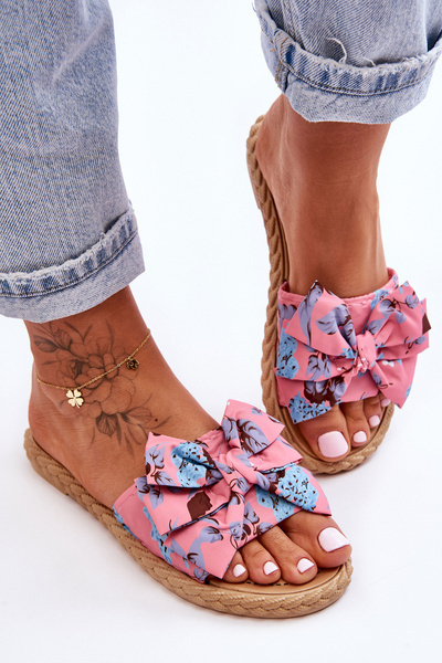 Chaussons Femme Avec Noeud En Tissu Fleur Rose