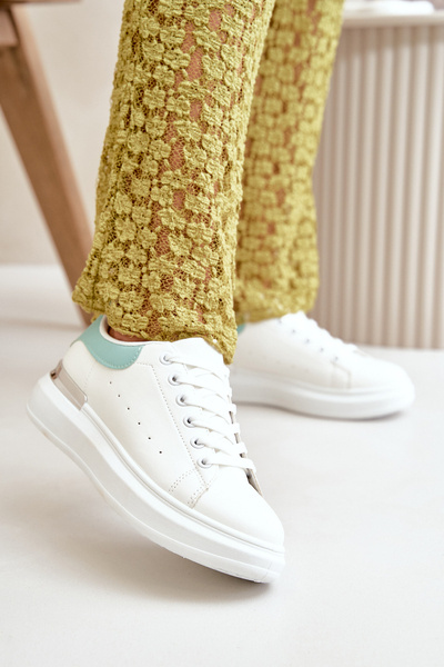 Baskets basses pour femmes sur plateforme en cuir écologique blanc-vert Nevelena