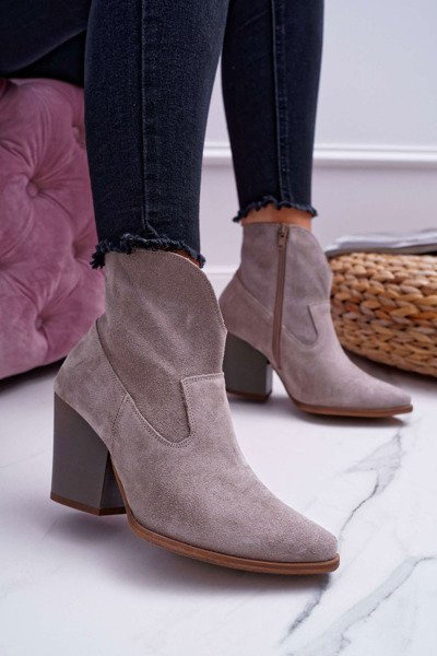 Bottes à talons pour femmes en cuir daim brillant Cappuccino Nicole 2433