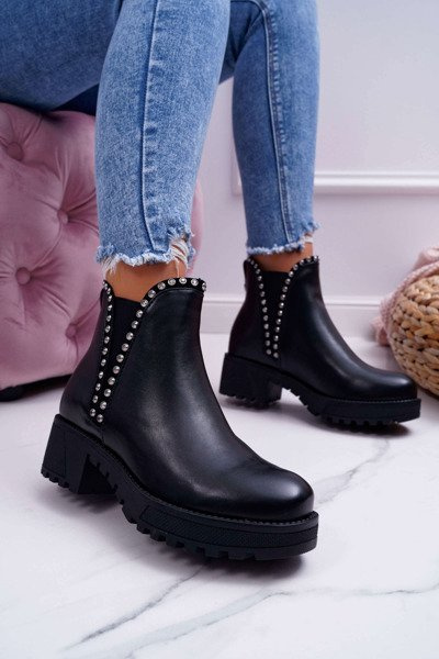 Damen Zirkonium Schnürstiefel Schwarz Sissy