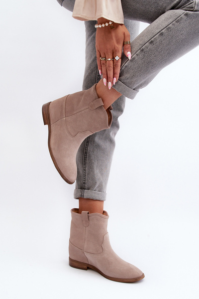 Zazoo 2326 Bottes plates à enfiler en daim pour femmes Beige
