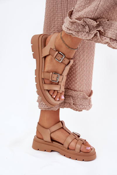 Sandales Femme En Cuir Écologique Avec Boucles Khaki Jeneliena