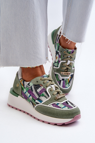 Damen Leder Plateau Sneaker Maciejka 06390-09 Seledynowe
