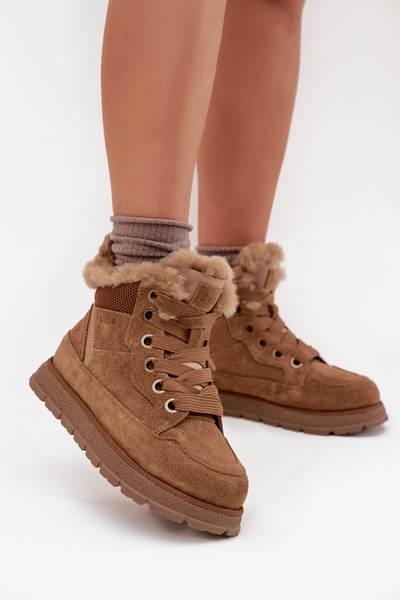 Cizme Din Suede De Zăpadă Pentru Femei Pe Platformă Cu Blană Big Star SS274370 Camel