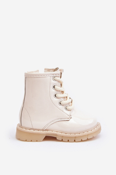 Bottines Enfant En Cuir Verni Avec Fermeture Éclair Beige Tibbie