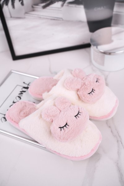 Chaussons Fourrure Femme Lapin Rose Blanc