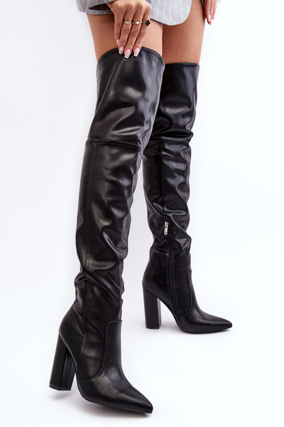 Damen Hohe Stiefel Über dem Knie Auf dem Pfosten Schwarze Jeine