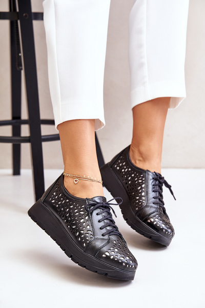 Zazoo 2973 Chaussures Plateforme En Cuir Avec Découpe Noir