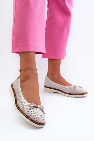 Ballerines découpées pour femmes en cuir véritable Maciejka P6509-11 blanc