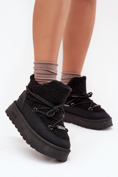 Damen Schneestiefel Auf Plattform Mit Schafsfell Big Star SS274109 Schwarz