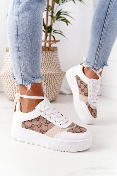 Adidași pentru încălțăminte sport pentru femei pe o platformă Allisone albă de aur alb