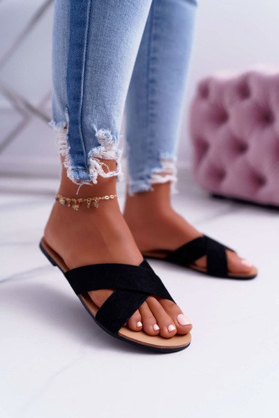 Women's Suede Flip Flops Black Fenefe