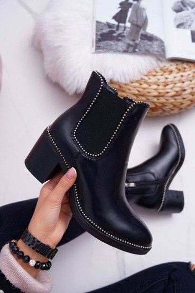Women's Heeled Boots With Rhinestones Black Rhythmic