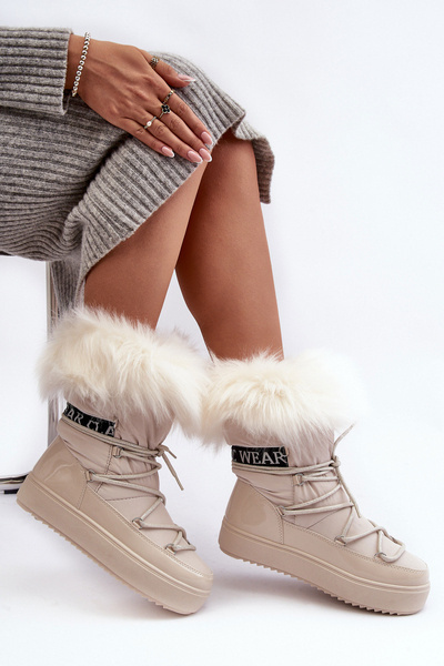 Bottes De Neige À Lacets Pour Femme Beige Clair Santero