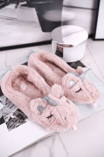 Chaussons Femme Avec Fourrure Licorne Rose Arc-en-Ciel