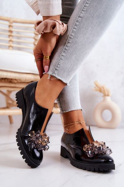 Pantofi eleganți din piele cu ornament negru cindy