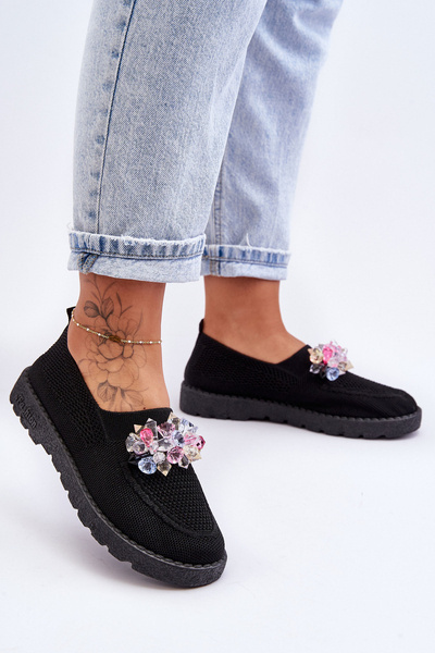 Baskets à enfiler pour femmes avec pierres noires simples