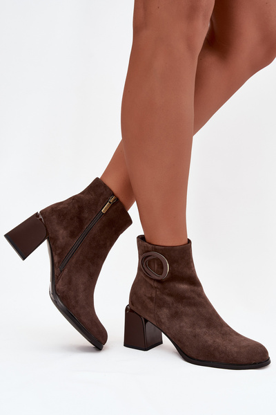 Bottines en daim à talon bloc avec doublure avec détail décoratif Artiker 57C0017 marron