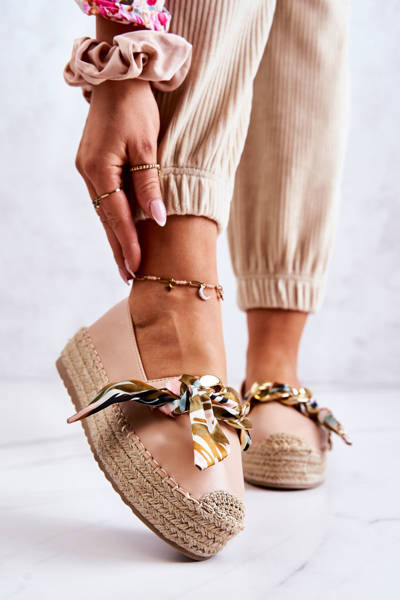Espadrilles din piele pentru femei cu un lanț bej fantezie