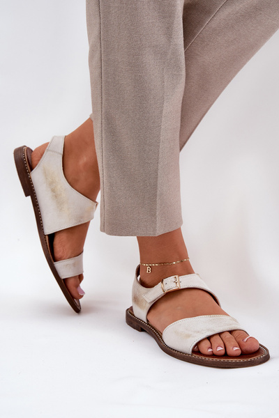 Sandales Plates en Cuir pour Femmes Zazoo 3014 Or Vieilli