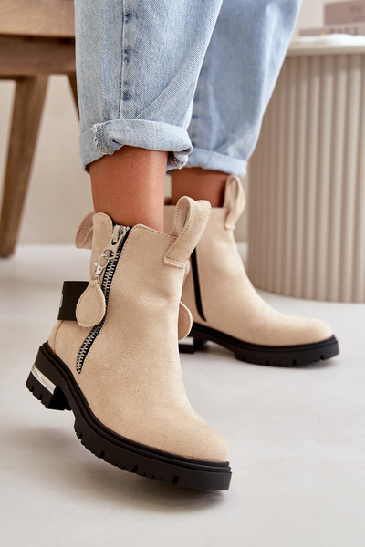 Bottines chaudes femme à fermeture éclair Beige Calvaro