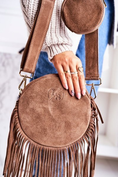 Sac Femme Rond En Cuir À Franges Boho LAURA BIAGGI Beige