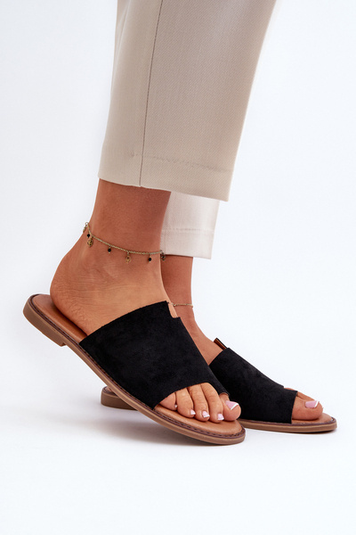 Damen Wildleder Zehentrenner Sandalen Schwarz Amite