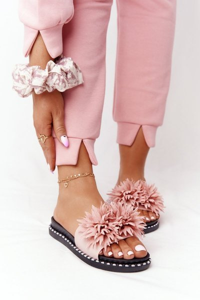 Guminės šlepetės su kalnų krištolais Vinceza 20-30101 Rožinė