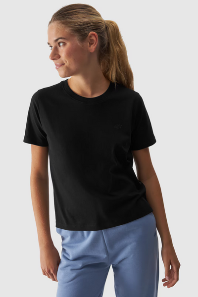 Glattes Damen T-Shirt Regular 4FWAW24TTSHF1650-20S Schwarz