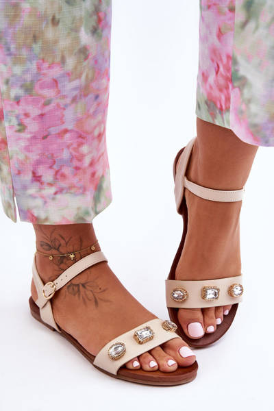 Klassische Damen Sandalen Mit Verzierungen S.Barski SS27-79 Beige