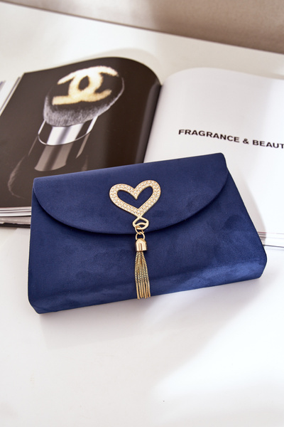 Pochette Avec Cœur Décoratif En Suédine Écologique Bleu Foncé Evilinas