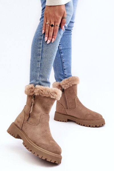 Damen Velourslederstiefel Mit Teddyfutter Beige Hasiva