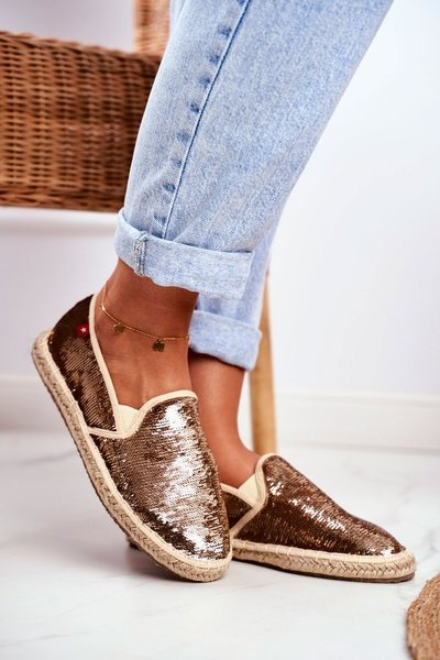 Damen Espadrilles Big Star schillernde Pailletten Gold DD274A161