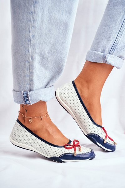 Ballerines Erdola en Cuir Ajouré Blanc et Rouge