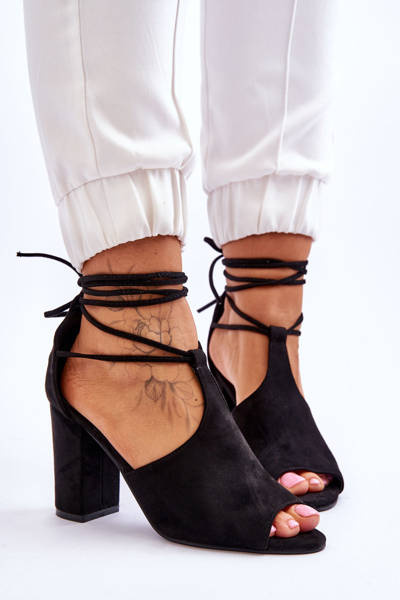Suede Lace Up High Heel Sandals Black Sophie