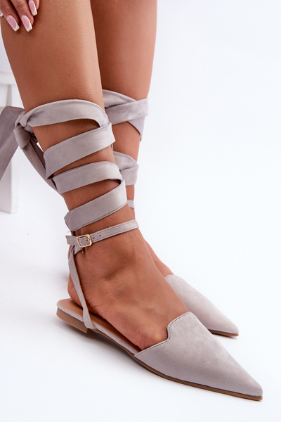 Kötött Balerina Flats Eco Suede hegyes orrokkal Szürke Ellesara