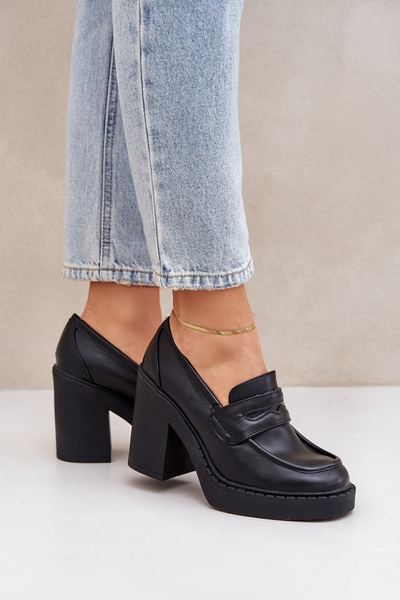 Ballerines Sur Talon Épais En Cuir Écologique Noir Eminza