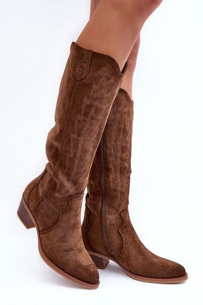 Niedrigen Absatz Cowboystiefel Wildleder Braune Lunah