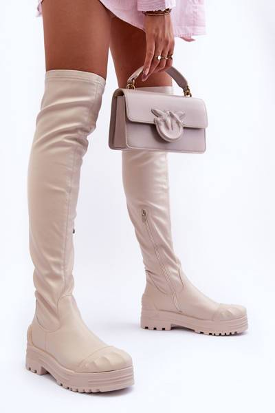 Reißverschluss-Stiefel Hoch Beigefarbene Dudesa