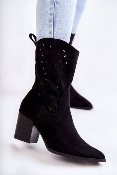 Cizme de piele de piele de căprioară cu cizme de cowboy Black Ariane