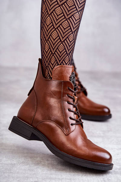 Schnürstiefel auf flachem Absatz Karamell Grete
