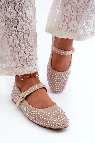 Ballerines en suède écologique ornées de Tinara beige jais