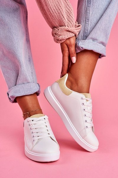Damen Sportschuhe Weiß mit Beige Absatz Milly