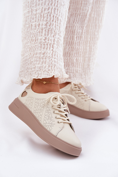 Baskets En Cuir Pour Femmes Sur Plateforme Vinceza 88018 Beige