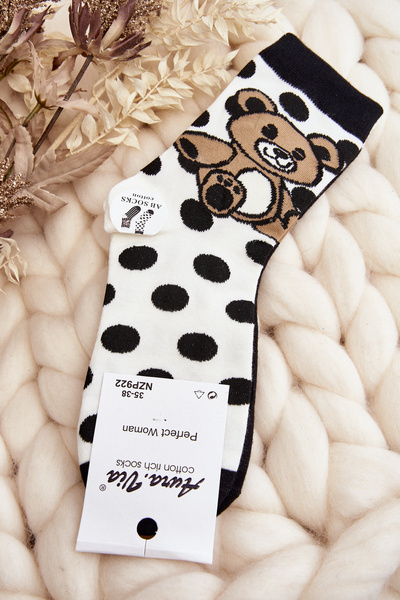 Chaussettes dépareillées femme avec ours en peluche noir et blanc