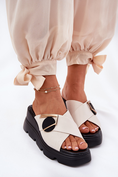 Sandales Élégantes Pour Femmes En Cuir À Talon Avec Décoration Beige Artiker 56C1585