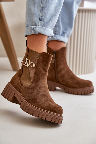Šilti moteriški batai su auksine detale Eco Suede Brown Bervena