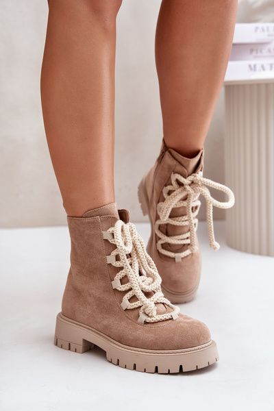 Bottines chaudes en éco-daim avec fermeture éclair beige Caellita