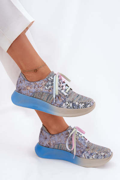 Baskets Femme En Cuir Sur Plateforme Maciejka 06776A-06 Bleues